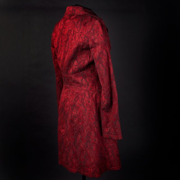 BISOU BISOU Paisley Blazer Jacquard Brocade Fitted Long Coat Dress 90s Red 8 - Picture 5 of 13